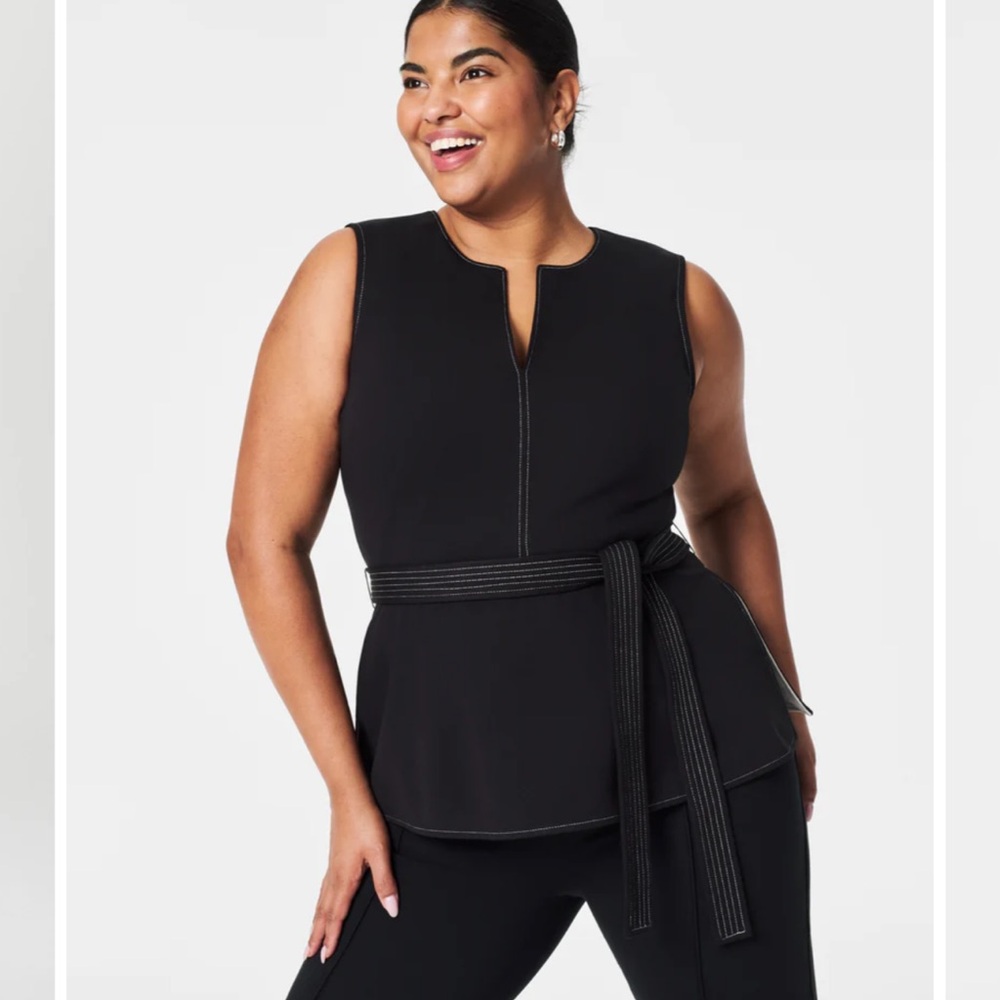 Spanx Air Essentials sleeveless belted tie waist top. Black medium